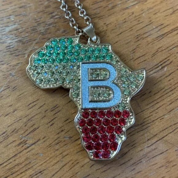 Initial B- tri colored rhinestone Africa pendant (mens listing) - Picture 1 of 7